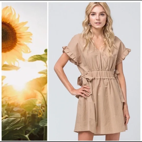 Cecilia Safari Taupe Gathered Waist Dress - Picture 4 of 6